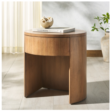 Daiya Round 1 Drawer Wood Nightstand — Natural — Nightstands