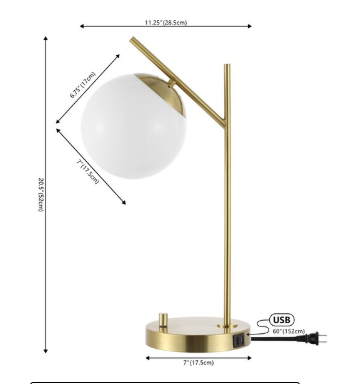 Suna Table Lamp w/ USB Port — Brass — Table Lamps